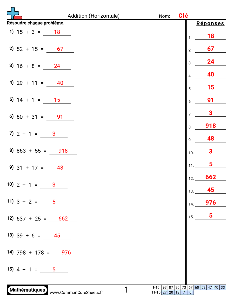 Fiches d'Exercices d'Additions - addition-horizontal worksheet