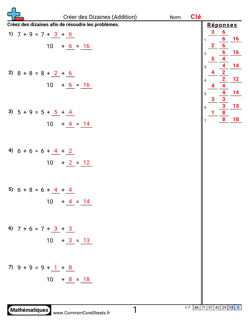 Fiches d'Exercices d'Additions - former-des-dizaines worksheet