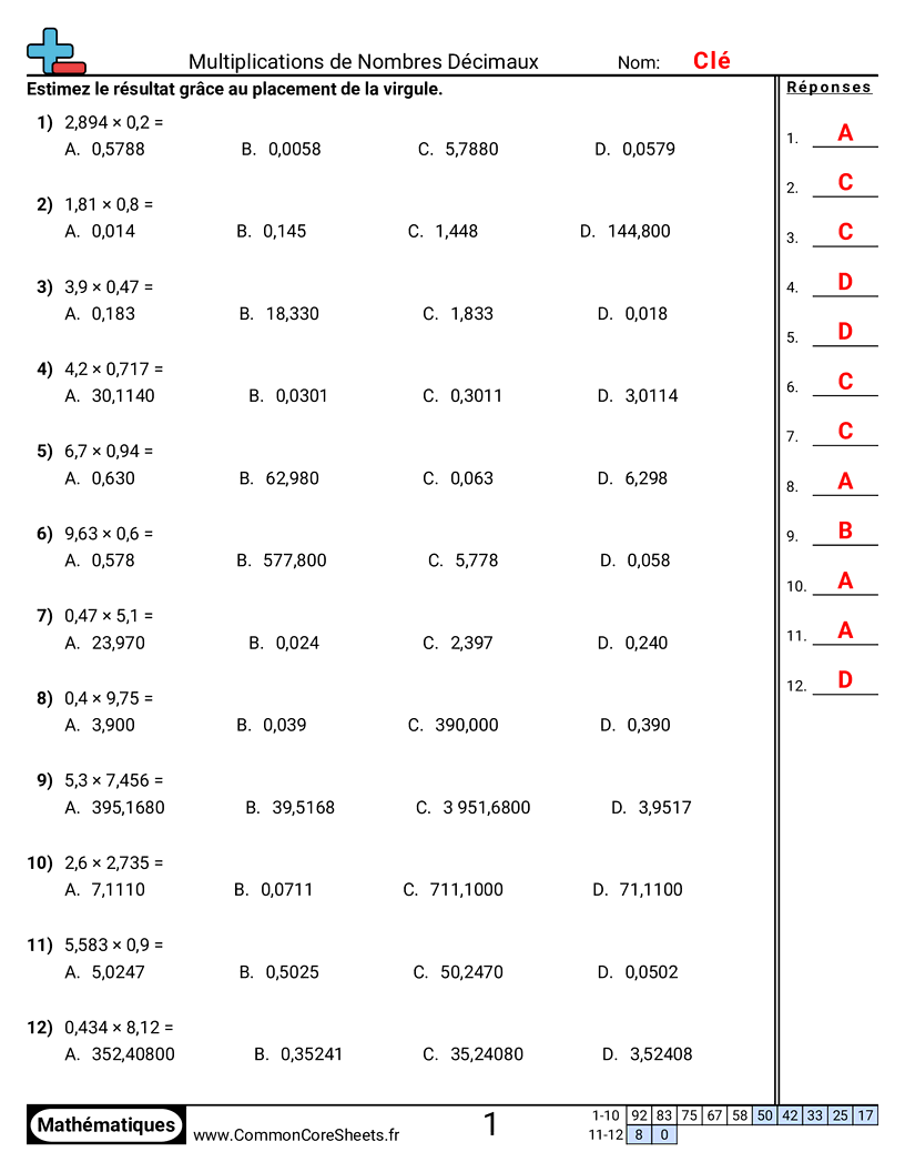 Fiches d'Exercices avec Nombres Décimaux - estimer-une-multiplication-avec-des-decimaux worksheet