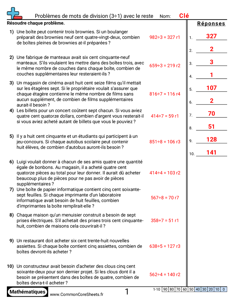 Fiches d'Exercices de Divisions - 3-d-1-avec-reste worksheet