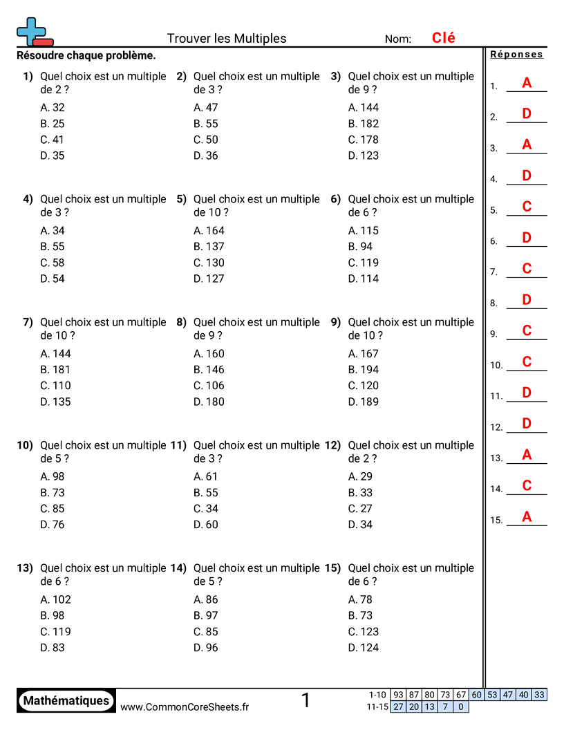 Fiches d'Exercices de Multiplications - trouver-des-multiples worksheet