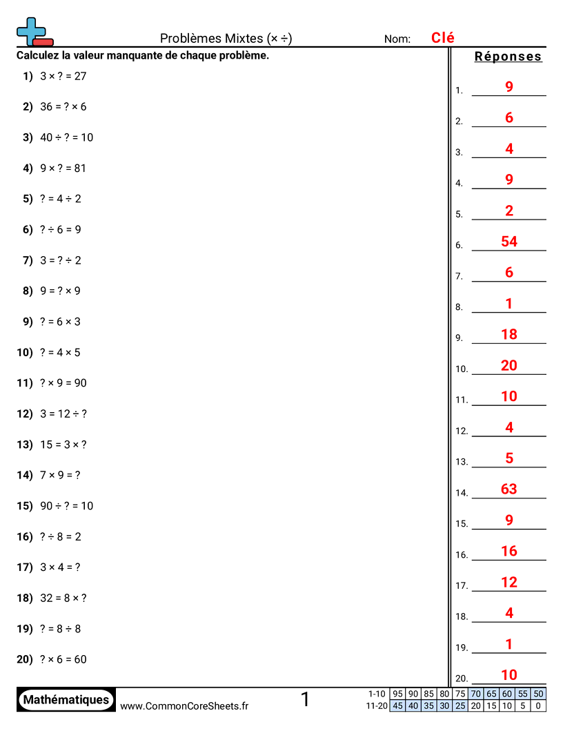 Fiches d'Exercices de Multiplications - resoudre-des-problemes-mixtes-x-d worksheet