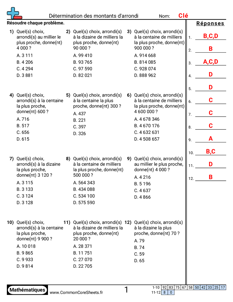 Fiches d'Exercices sur les Arrondis - determiner-des-arrondis worksheet