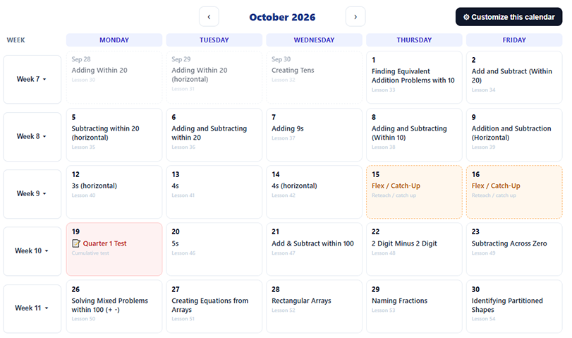 pacing calendar