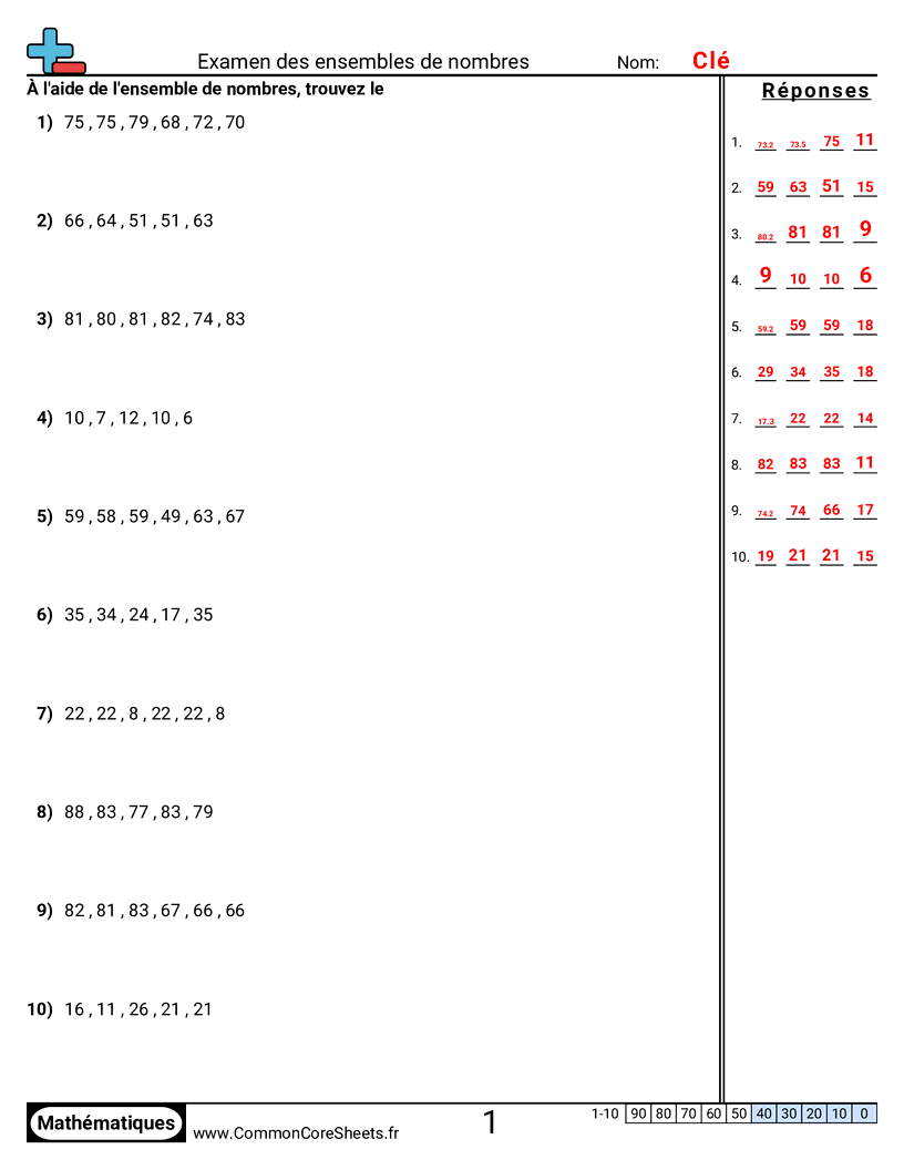 Étudier des ensembles de nombres worksheet preview