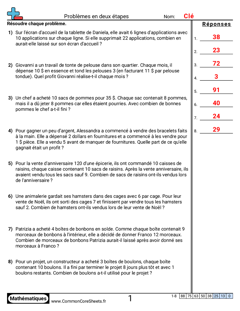 Fiches d'Exercices de Problèmes à Multi-Etapes - problemes-en-deux-etapes-multiplier-puis-soustraire worksheet