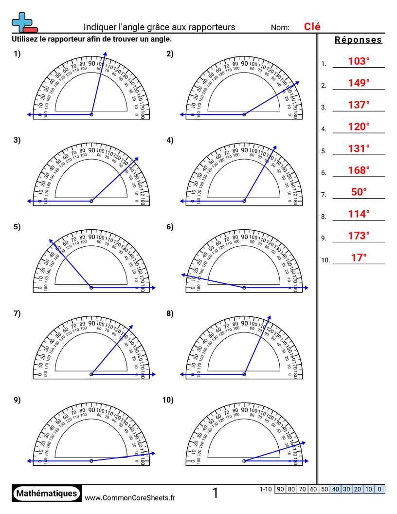 Déterminer des angles avec un rapporteur worksheet preview