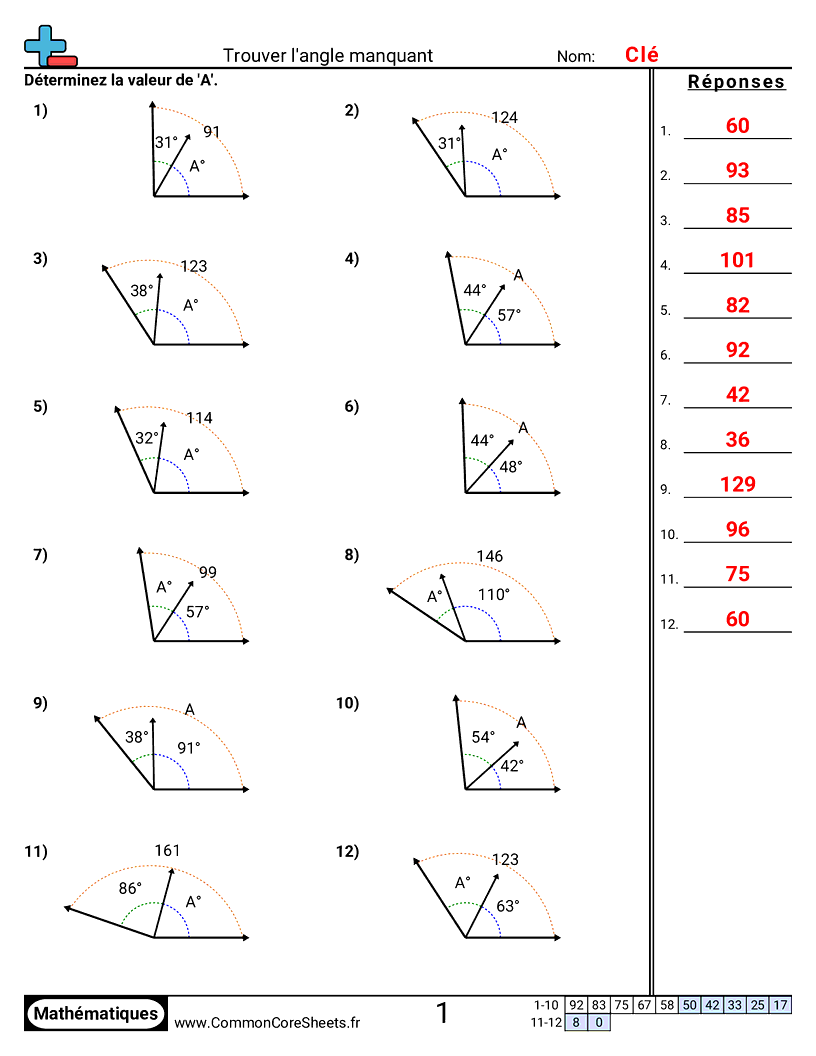 Angles Worksheets - Trouver l’angle manquant worksheet