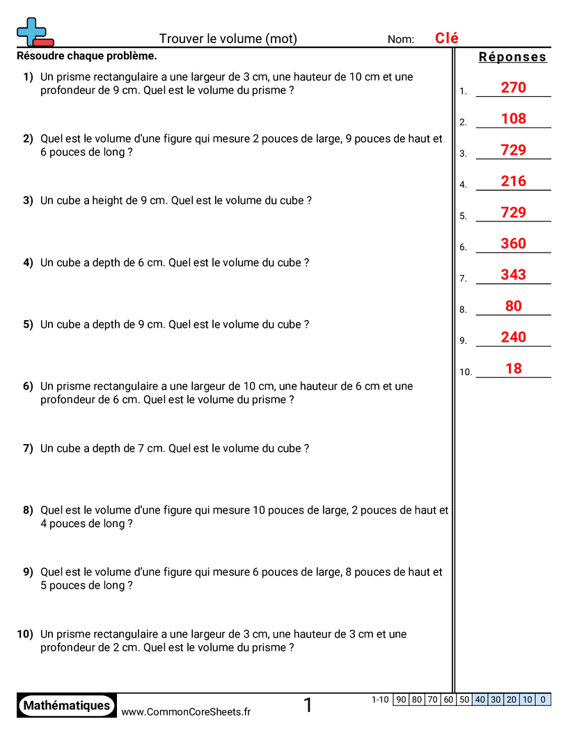 Fiches d'Exercices sur Volumes - trouver-le-volume-problemes worksheet