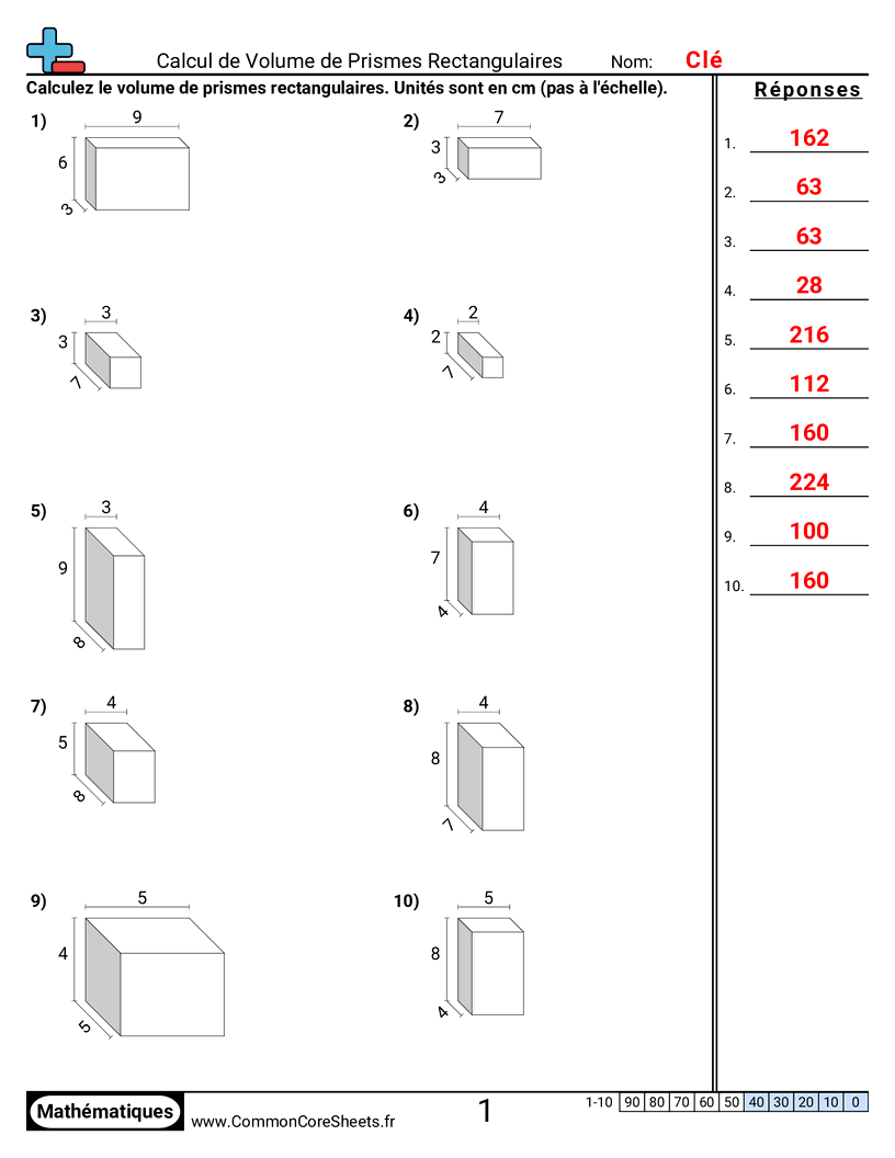 Fiches d'Exercices sur Volumes - trouver-le-volume-de-prismes-rectangulaires worksheet