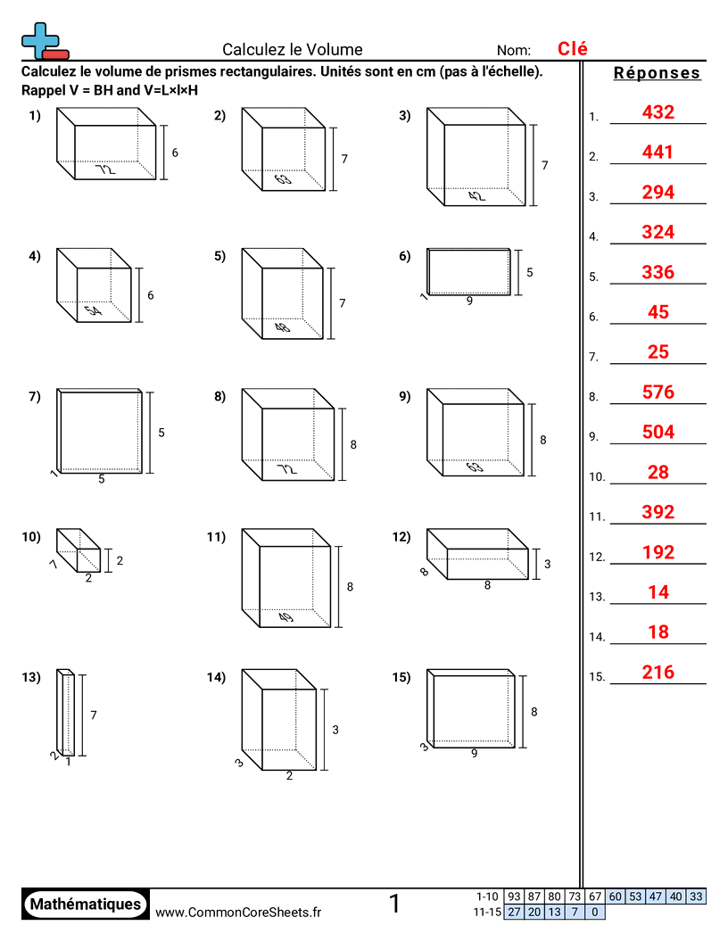 Fiches d'Exercices sur Volumes - trouver-le-volume-transparent worksheet