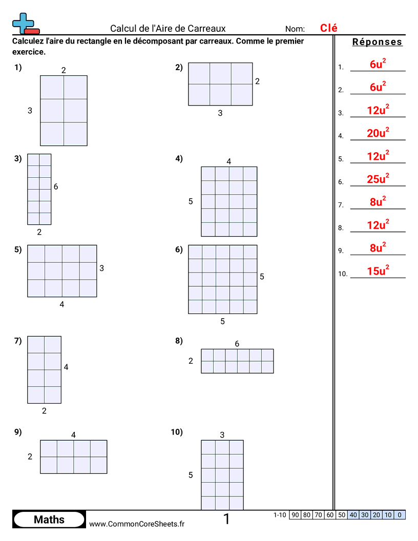 Fiches d'Exercices sur le Calcul d'Aire & Périmètre - calcul-daire-de-carreaux worksheet