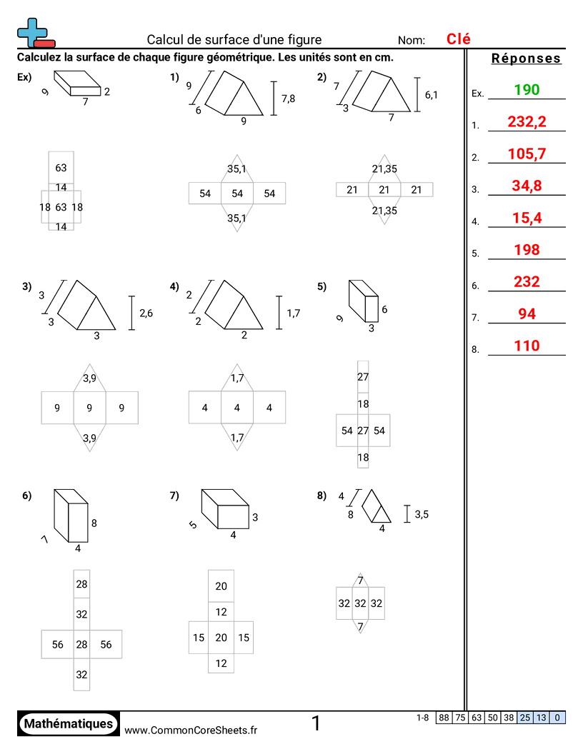 Fiches d'Exercices sur le Calcul d'Aire & Périmètre - calcul-de-surface-dune-figure worksheet