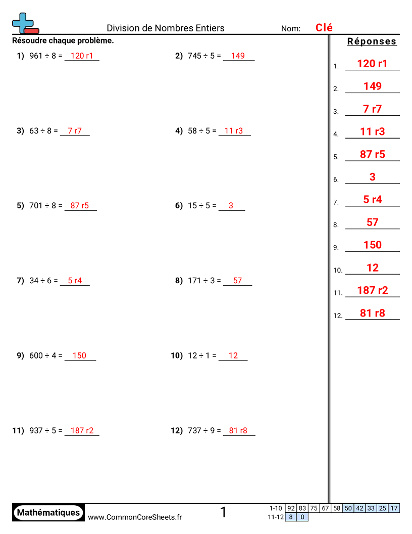 division traditionelle Worksheets - division-horizontale worksheet