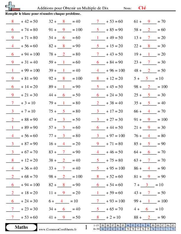  - additions-pour-obtenir-un-multiple-de-dix worksheet