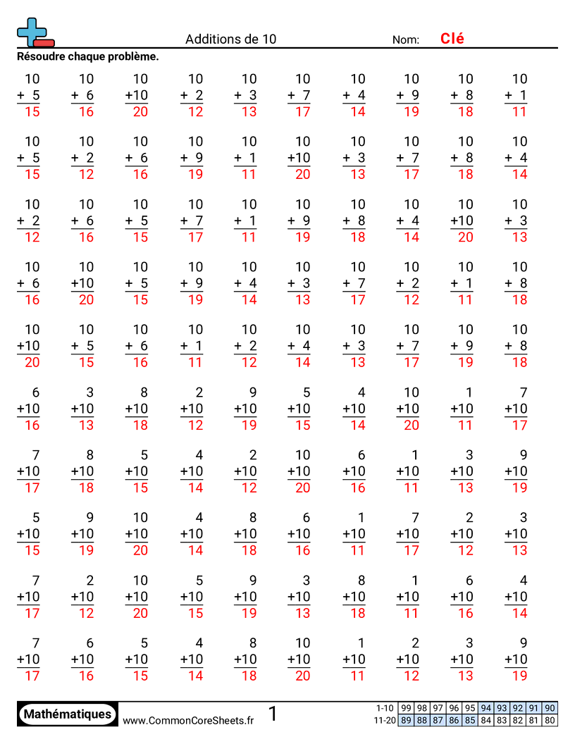 Fiches d'Exercices - 10 worksheet