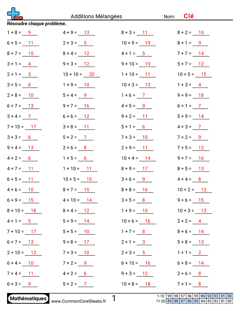 Fiches d'Exercices - Mixte (horizontal) worksheet