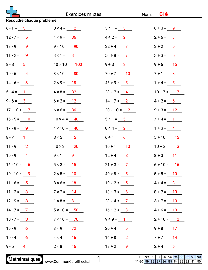 Fiches d'Exercices - Séries mixtes worksheet