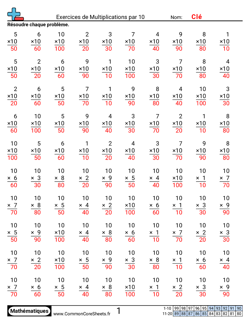 Fiches d'Exercices - 10 worksheet