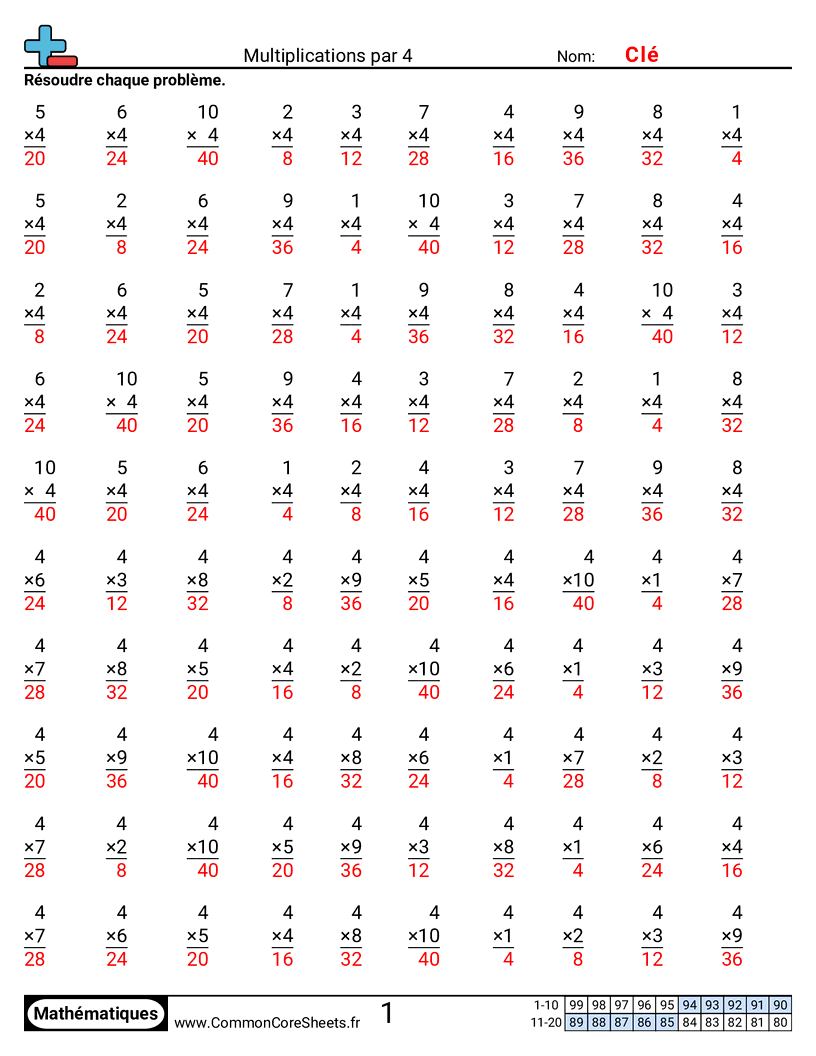 Fiches d'Exercices - 4 worksheet