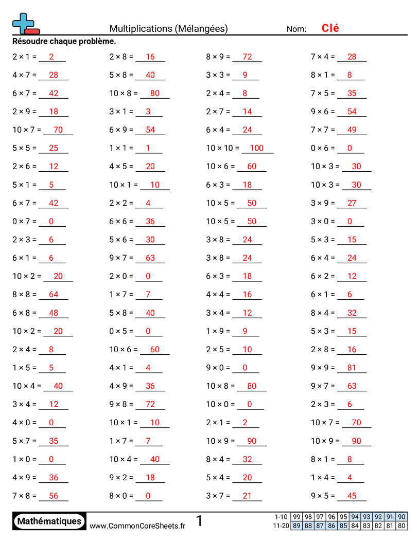 Fiches d'Exercices - Mixte (horizontal) worksheet