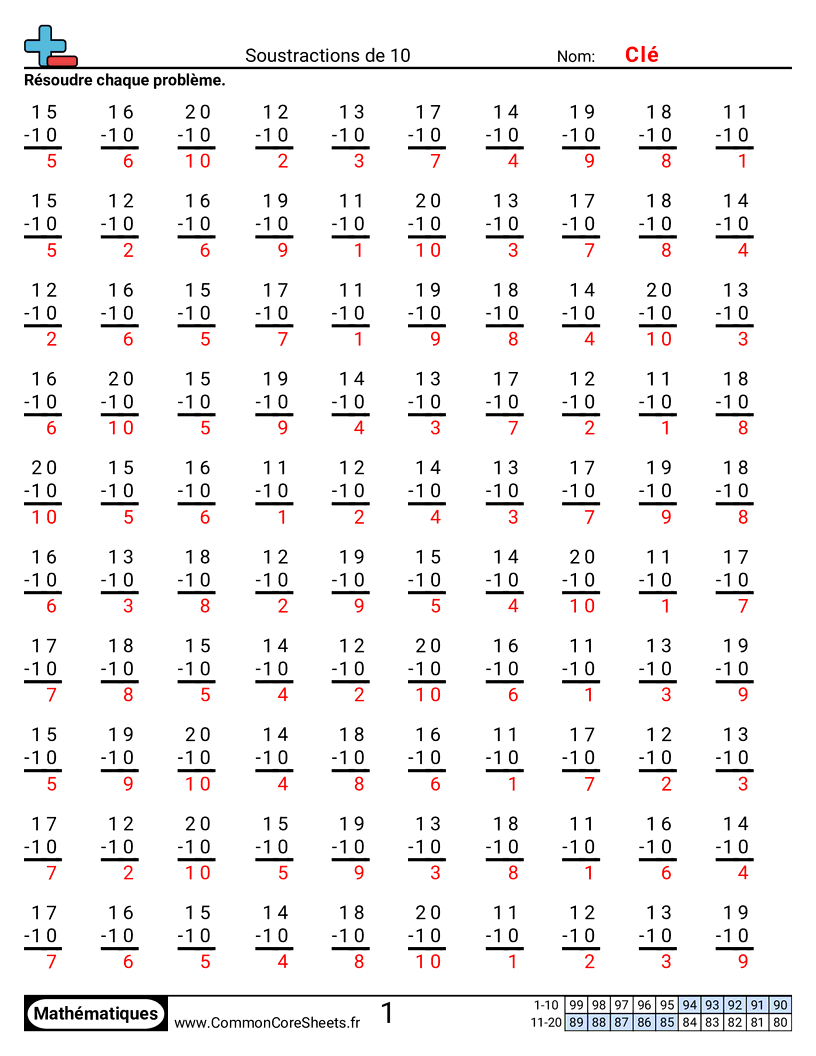 Fiches d'Exercices - 10 worksheet
