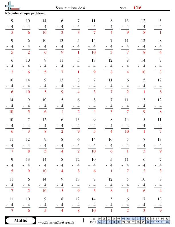  - soustractions-de-4 worksheet