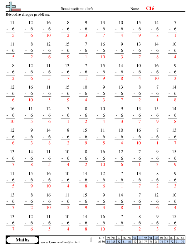  - soustractions-de-6 worksheet