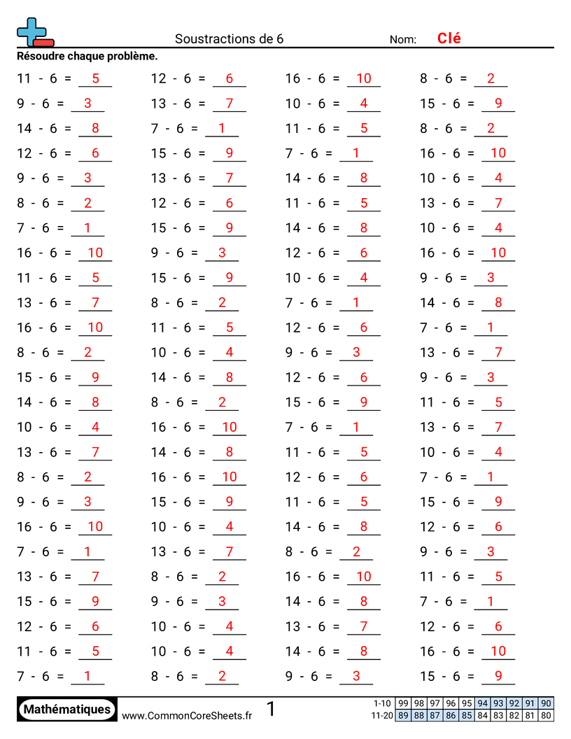 Fiches d'Exercices - 6 (horizontal) worksheet