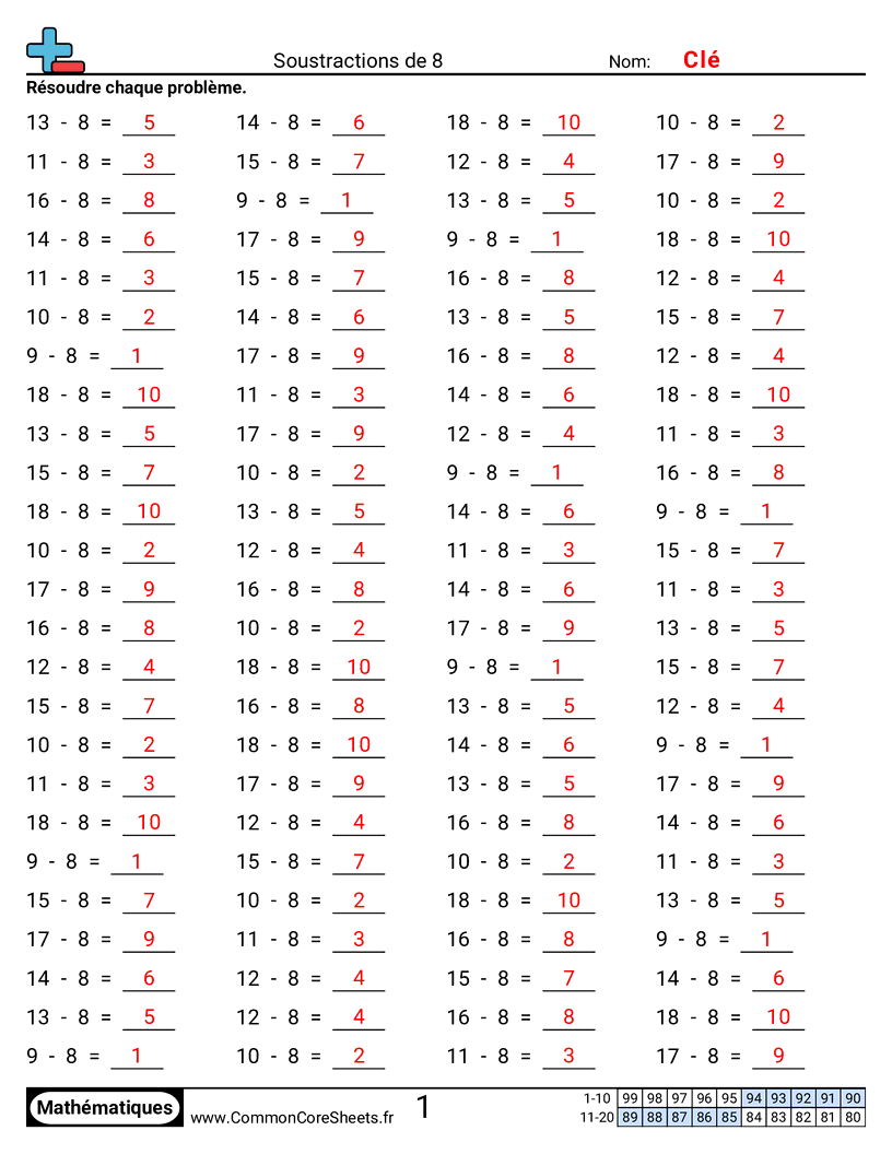 Fiches d'Exercices - 8 (horizontal) worksheet