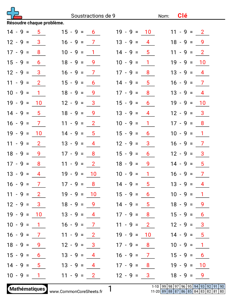 Fiches d'Exercices - 9 (horizontal) worksheet