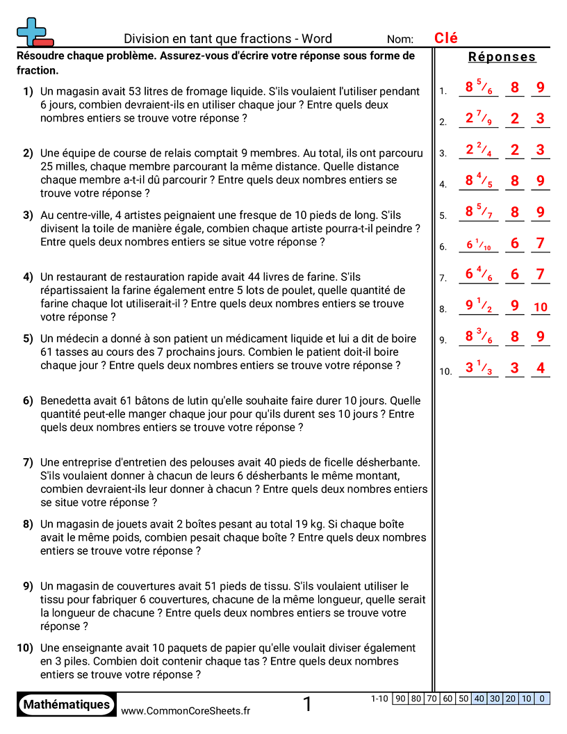 Fiches d'Exercices avec Fractions - division-en-fraction-problemes worksheet