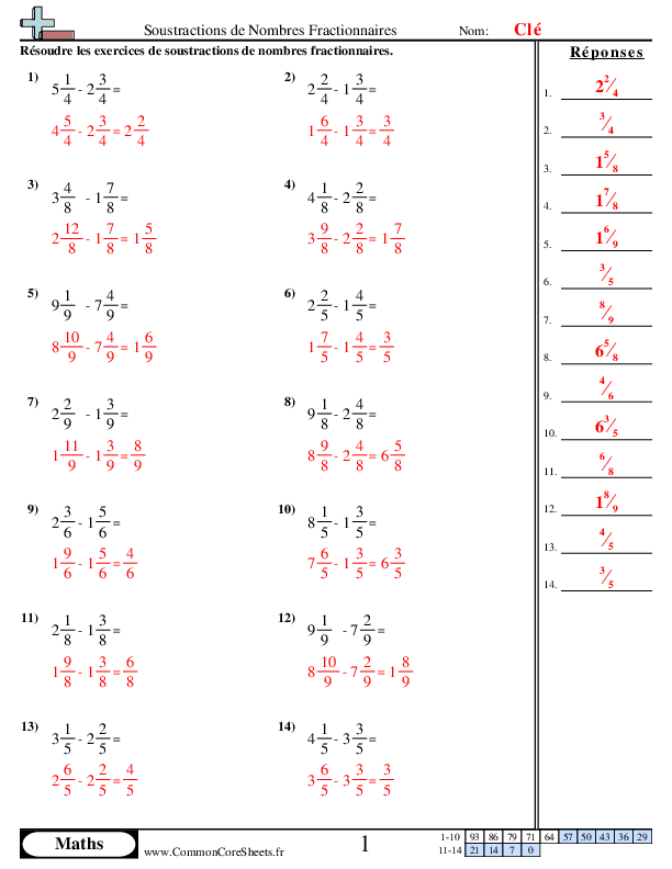  - soustractions-de-nombres-fractionnaires worksheet