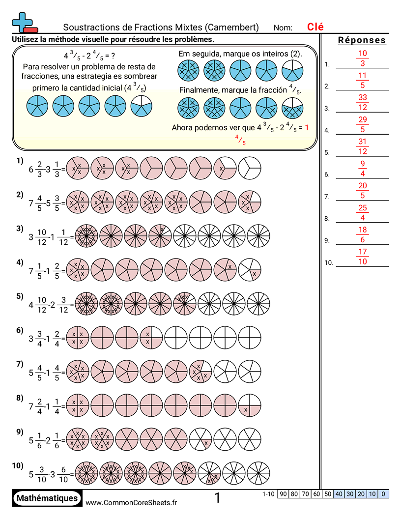 Fiches d'Exercices avec Fractions - soustraire-des-fractions-mixtes-visuel worksheet