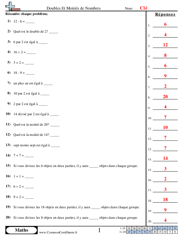  - doubles-et-moities-de-nombres worksheet