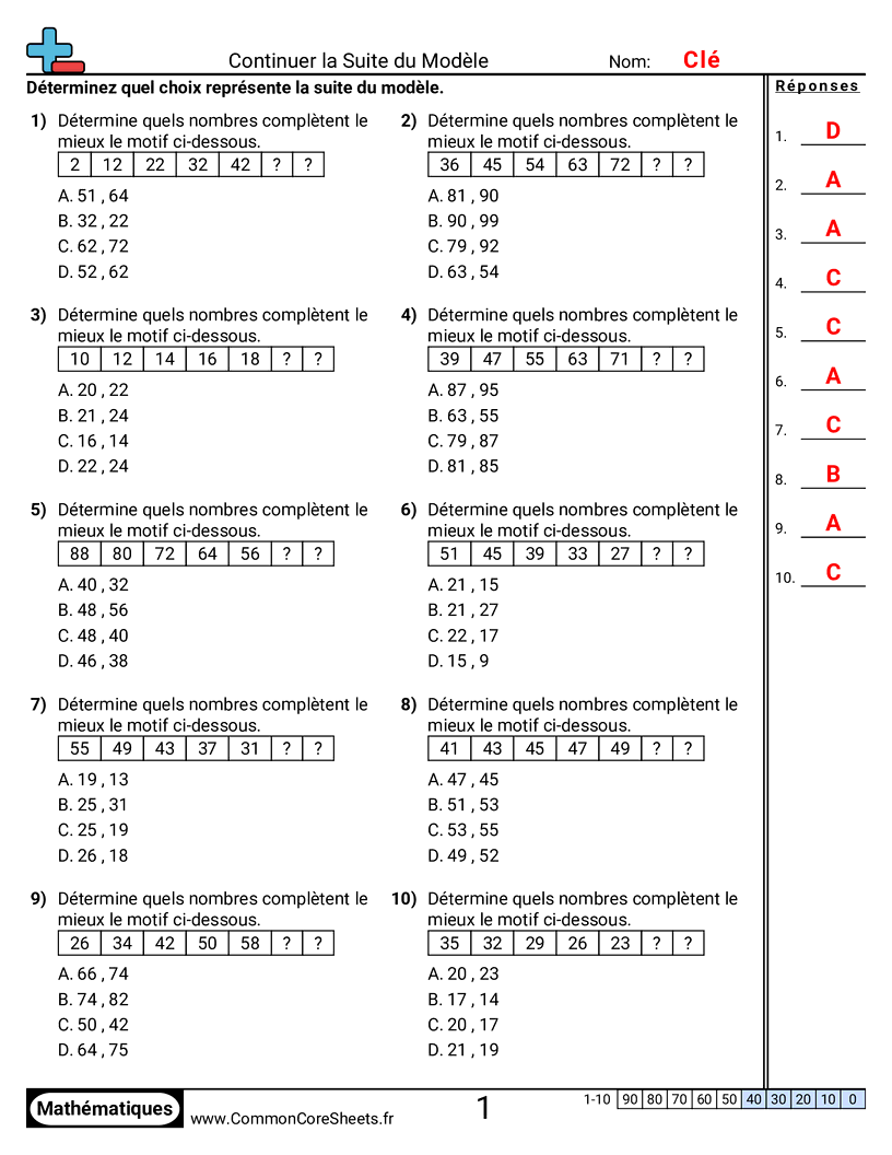Fiches d'Exercices sur les Modèles & Machines à Fonction  - poursuivre-des-motifs worksheet