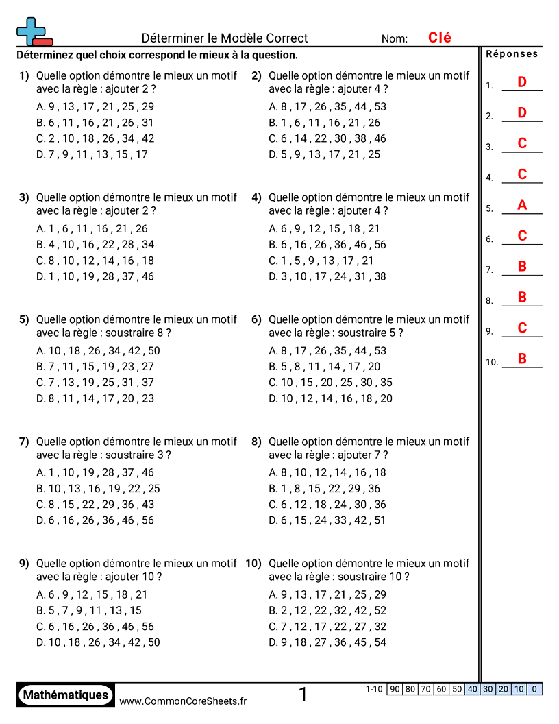 Fiches d'Exercices sur les Modèles & Machines à Fonction  - determiner-le-motif-correct worksheet