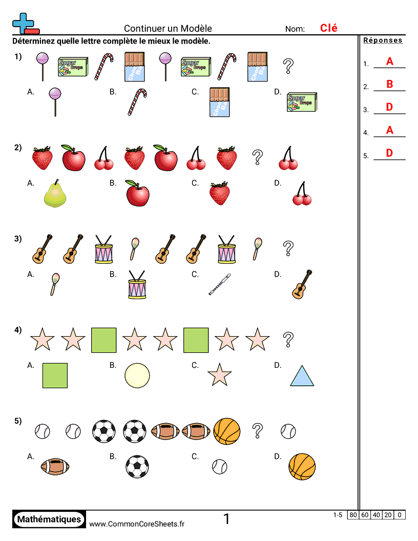 Fiches d'Exercices sur les Modèles & Machines à Fonction  - poursuivre-des-motifs-visuel worksheet