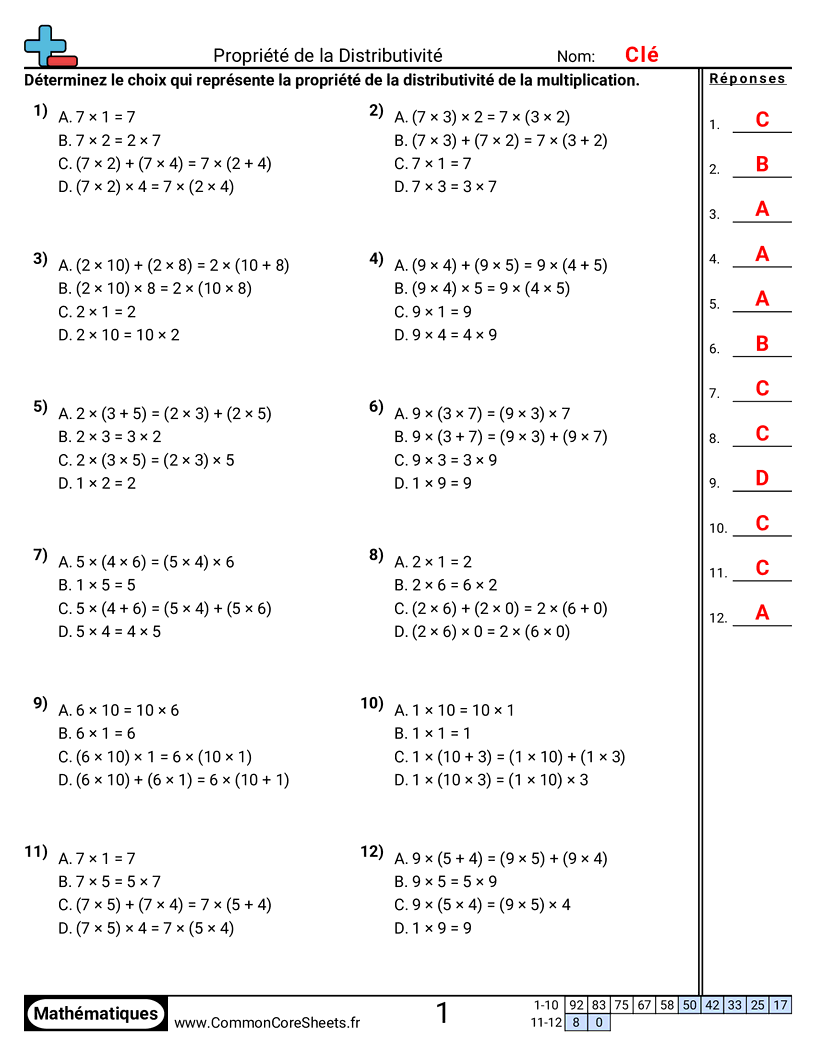 Fiches d'Exercices sur les Propriétés - propriete-distributive worksheet