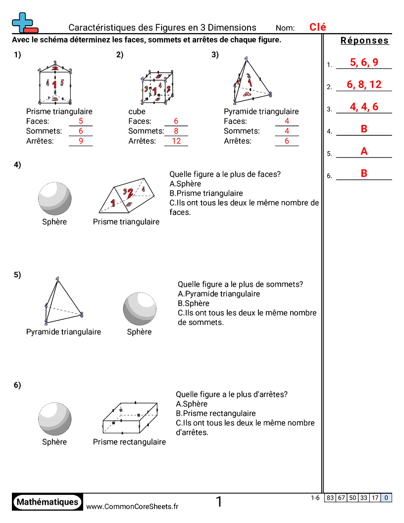 Fiches d'Exercices sur les Figures - caracteristiques-des-solides-3d worksheet