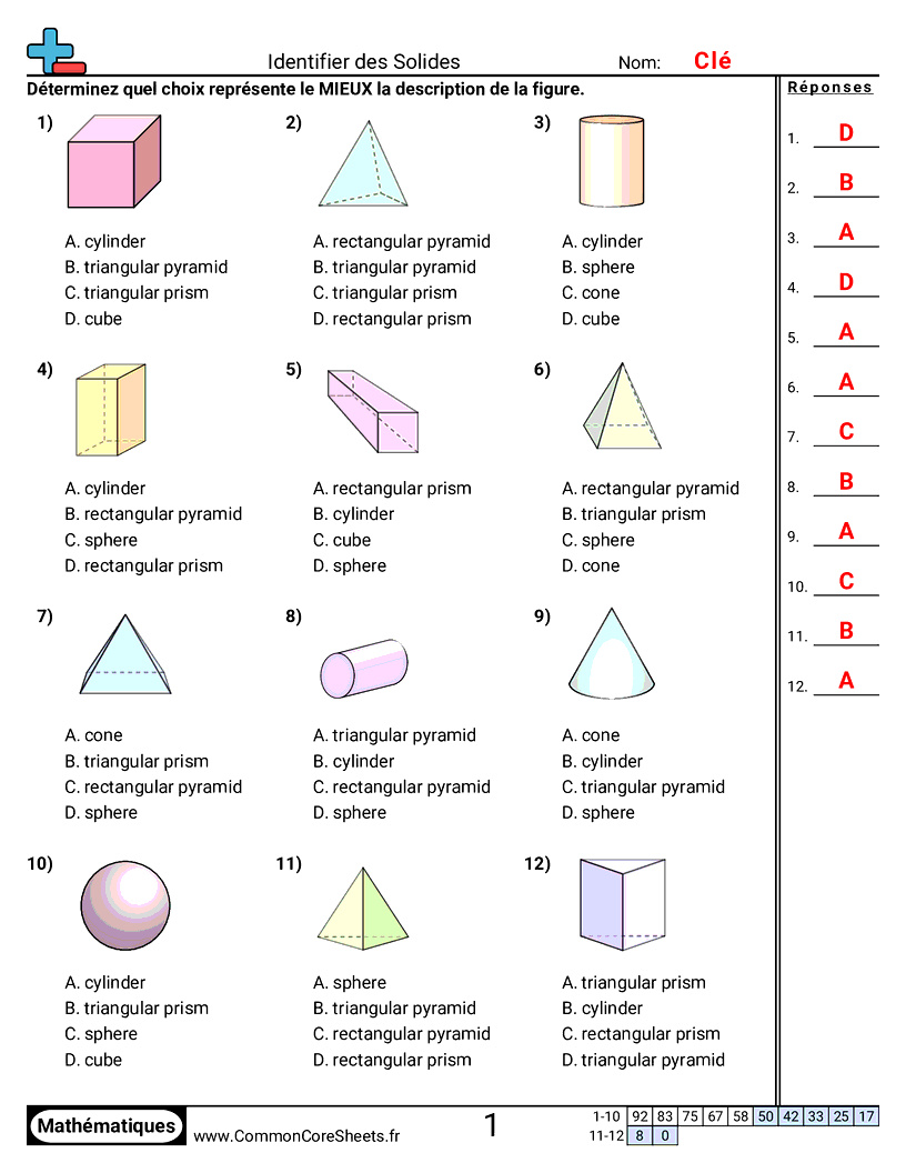 Fiches d'Exercices sur les Figures - identifier-des-solides worksheet