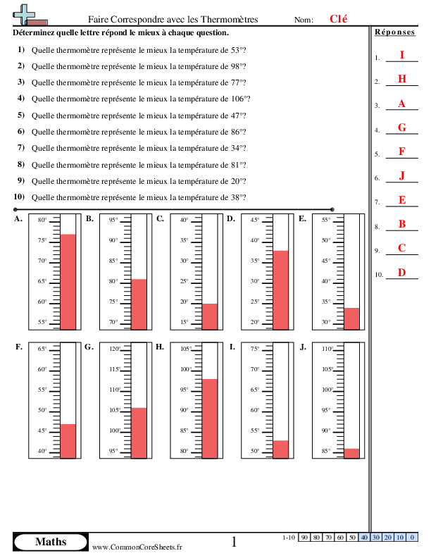  - faire-correspondre-les-thermometres worksheet