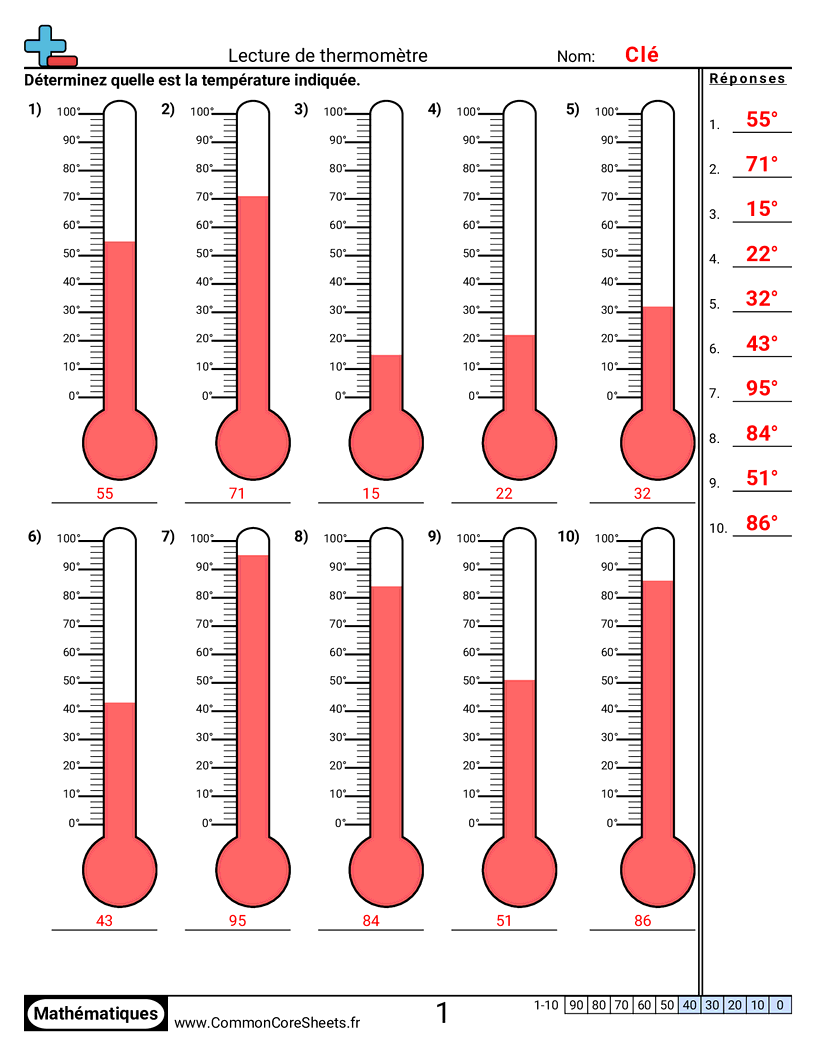 0° - 100° (dizaines indiquées) worksheet preview
