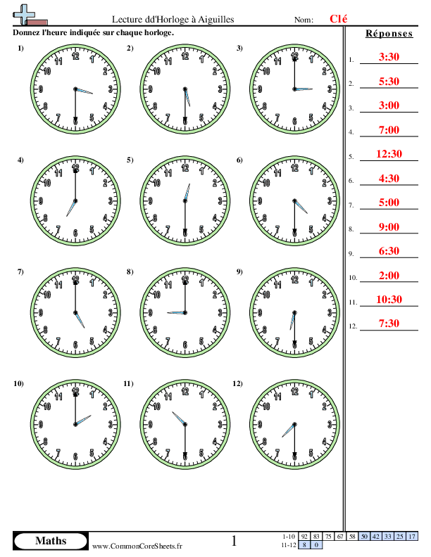  - increments-de-demi-heure worksheet