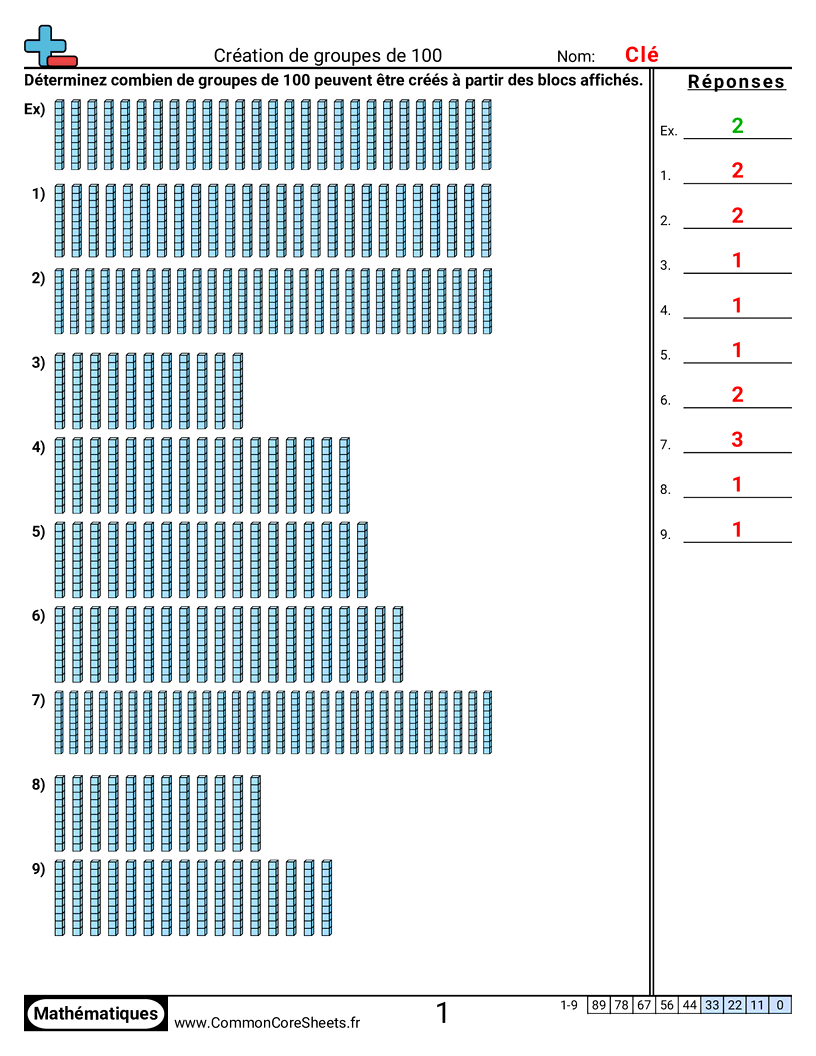 Fiches d'Exercices sur le placement de virgule d'un nombre décimal - creer-des-groupes-de-100 worksheet