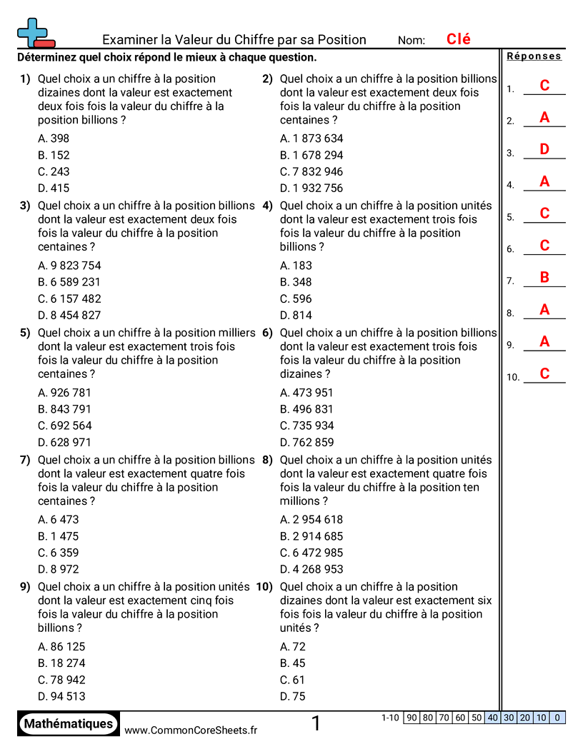 Fiches d'Exercices sur le placement de virgule d'un nombre décimal - etudier-la-valeur-de-position worksheet
