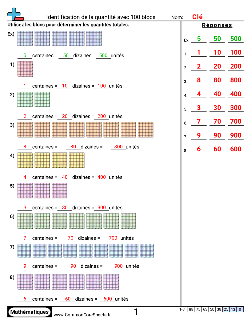 Fiches d'Exercices sur le placement de virgule d'un nombre décimal - identifier-une-quantite-avec-des-blocs-de-100 worksheet