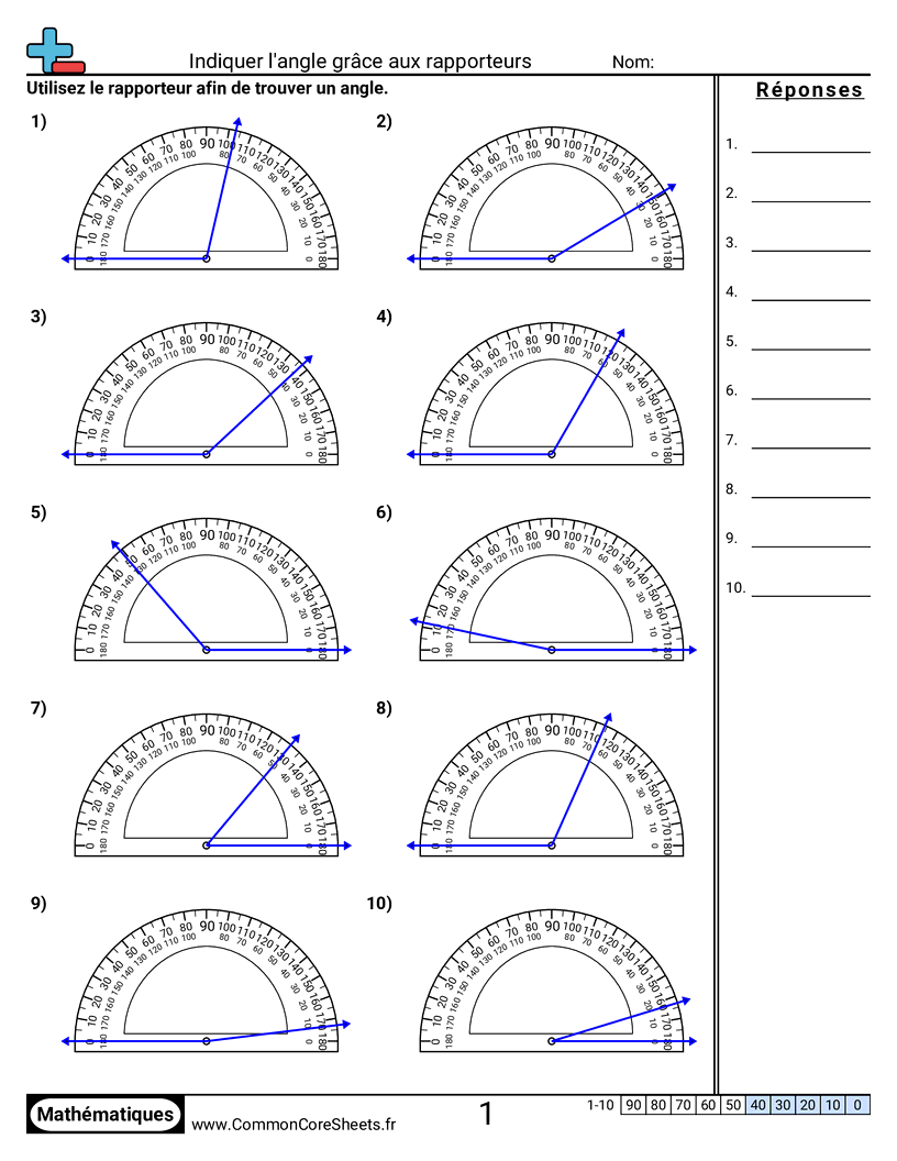 Déterminer des angles avec un rapporteur worksheet