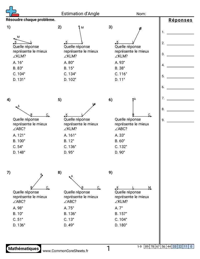 Estimation d’angles worksheet